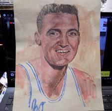 JERRY WEST NBA HOF HAND PAINTED LIKENESS 11X14