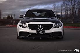 White Mercedes C Class Boasting Black Custom Vented Hood Custom Vent Hoods Bmw Black C Class