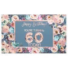 60th Birthday Banner With Picture 60th Pretty Blue Rose Gold Balloon Floral Birthday Banner Zazzle Com Rose Gold Balloons Gold Balloons Birthday Balloons