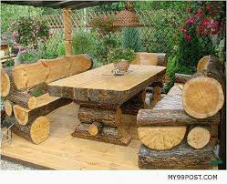 Log Dinning Table And Benches For The Patio Rustic Patio Furniture Rustic Outdoor Furniture Log Decor