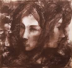 EVA LANGE. Dibujo al carboncillo. Arte