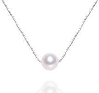 Anavia Freshwater White Pearl Necklace - Cultured Pearl Pendant Sterling Silver Necklace for Women
