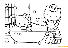 Download or print this amazing coloring page: Mom And Hello Kitty In The Bathroom Coloring Pages Cartoons Coloring Pages Coloring Pages For Kids And Adults