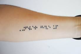 Means Never Give Up In Braille Like The Idea Of Having A Quote Which Means Something To Me That Not Everyone Will Be Ab Braille Tattoo Tattoos Tattoo Script
