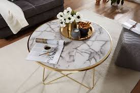 Marmor braun, edelstahl gold und eiche furnier. Wohnling Design Couchtisch Marmor Optik Weiss Rund O 85 Cm Gold Metall Gestell