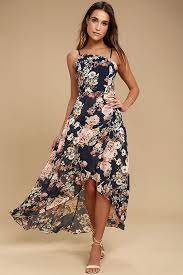 Reflection Navy Blue Floral Print High Low Dress Floral Dress Casual High Low Dress Women Dress Online