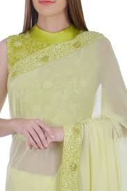 Black And Gold Combination Blouse Designs Chartreuse Chikankari Blouse And Chikankari Border Saree Golden Saree Blouse Designs Saree Designs Golden Blouse Design