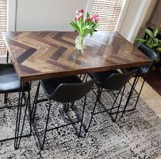 Ana White Herringbone Bar Height Dining Table With Hairpin Legs Diy Projects Bar Height Dining Table Bar Table Diy Dining Table