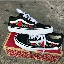 Custom Multiple Colors Old Skool Vans W Rose Patch Custom Vans Shoes Vans Vans Shoes