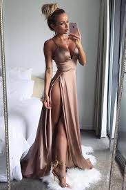 Sexy Brown Nude Thigh-high Slit Long Prom Dress - Lunss