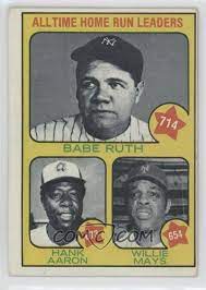 1964 topps #9 nl home run leaders bgs 4 hank aaron, willie mays, mccovey, cepeda. 1973 Topps Base 1 All Time Home Run Leaders Babe Ruth Hank Aaron Willie Mays