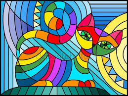 Illustrasyon Soyut Geometrik Kedi Ile Vitray Tarzinda Stok Vektor Sanat Pop Soyut Resim Cizimler