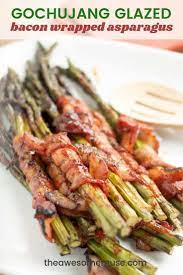 Gochujang Grilled Bacon Wrapped Asparagus The Awesome Muse Recipe Bacon Wrapped Asparagus Asparagus Recipe Bacon Wrapped Asparagus Recipes