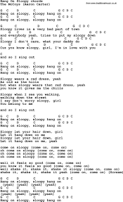 Song Lyrics With Guitar Chords For Hang On Sloopy Lyrics And Chords Song Lyrics And Chords Guitar Chords For Songs
