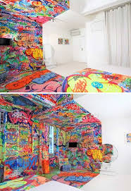 Split Personality Art Hotel Room Is Half White Half Graffiti Graffiti Room Graffiti Wall Art Graffiti Murals