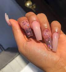 Here we have coffin shaped clear acrylic nails that are decorated with pretty pink flowers. Short Coffin Acrylic Nails Blue Butterfly Novocom Top