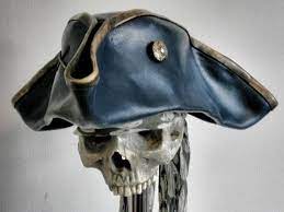Blue Gold Leather Pirate Tricorn Hat Pirate Hats Pirates Pirate Garb