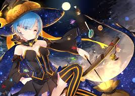 Life in a different world from zero #re zero kara hajimeru isekai seikatsu #emilia re:zero #re zero rem. Hd Wallpaper Re Zero Rem Halloween Witch Moon Stars Candies Black Dress Wallpaper Flare