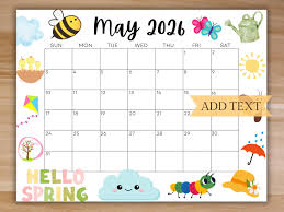 EDITABLE May 2026 Calendar, Printable Calendar 2026, Cute Spring Calendar  With Bees and Flower, Monthly Calendar, Family Calendar for School - Etsy