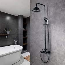Chester Rainfall Showerhead With Handheld Shower Faucet Set Brass Exposed Shower System Antique Black In 2020 Shower Fittings Shower Systems Shower Faucet Sets