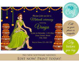 Create your own indian/hindu wedding invitations card, you can personalize the icon of bride and groom to make it more like you, all you need to do is pick a wedding card design and add information about wedding like bride name, groom name, parents name, date, place. Mehndi Invitation Editable Template Instant Download Mehndi Invitations Indian Invitations Maticoor Bridal Shower Invitation Bridal Shower Save The Date Invitations Wedding Saving Digital Weddings