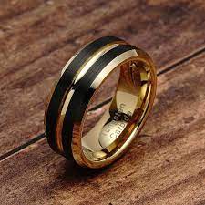 100s Jewelry Tungsten Rings For Mens Wedding Bands Black Matte Gold Grooved Center Size 6 16 Mens Wedding Bands Black Black Wedding Band Mens Gold Wedding Band