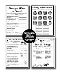 Whether you have a science buff or a harry potter fa. 1961 Birthday Trivia Game 1961 Fun Games Birthday Parties Etsy Trivia Games Celebrity Name Game Trivia