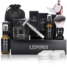 Buy Shaving Kit For Men Include Safety Razor Sandalwood Shaving Cream Mens Aftershave Pre Shave Oil Shaving Brush Shaving Apron Bib Shaving Gifts Set For Men Boyfriend Him Stocking Stuffers Black Online