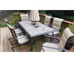 Hampton Bay Outdoor Patio Ceramic Dining Table And 6 Chairs Ceramic Dining Table Outdoor Furniture Sets Outdoor Patio