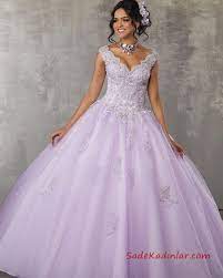 2020 Kabarik Nisanlik Modelleri Lila Uzun Kalin Askili V Yaka Nakis Islemeli The Dress Balo Elbisesi Quinceanera Dresses