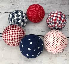 Patriotic Plaids And Polka Dots Fabric Wrapped Balls July Crafts Fourth Of July Decor 4th Of July Decorations