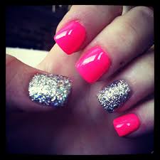 Black Acrylic Nails With Glitter On Ring Finger Pink With Silver Glitter Ring Finger And Thumb Nails Pink Acrylic Nails Nails Acrylic Nails