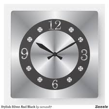 Black And Silver Wall Art Stylish Silver And Black Square Wall Clock Zazzle Com Clock Black Square Wall