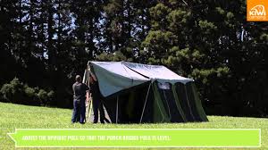 It has two rooms with a divider between each room, sleeps 10 people, and the large awning stays up at all times. Kiwi Camping Falcon Canvas Tent Series Pitching Youtube