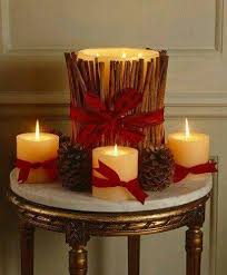 Adorno Para Repisa Velones Cinta Canela Grande O Ramos De Madera Y Pinas De Pino Christmas Candles Diy Christmas Candles Christmas Candle Centerpieces