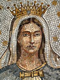 Mosaic of the Virgin Mary Wearing a Crown Stock Photo