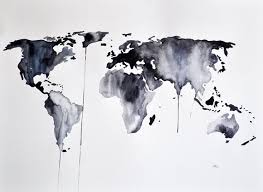 Abstract Black And White Watercolor Painting Original Abstract World Map Watercolor Painting Large Painting In Black And White Art For Men 22x30 Inch Art World Map Tattoos Drawings