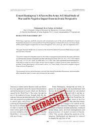 Pdf Retracted Ernest Hemingway S A Farewell To Arms A Critical Study Of War And Its Negative Impact From An Ironic Perspective