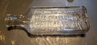 An early pharmacy bottle from Gordon's in Lake Charles. Haven't seen many  of these, a recent addition to my Lake Charles bottle collection.
