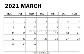 Blank March Calendar 2021 Monday Start February Calendar Calendar 2020 July Calendar