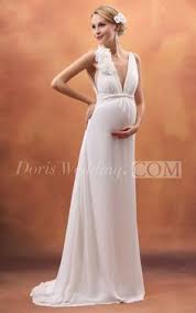 Backless Deep V Neck Empire Maternity Dress With Flower Pregnant Wedding Dress Maternity Bridal Gowns Maternity Bridal Dress