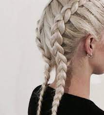 Two Braided Plaits Tight Pull Back White Hair Hair Styles Hair Inspiration Braided Hairstyles