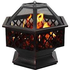 Sturdy design with special pattern ideal for warmth, bbq andcooling drinks and food in patio/garden/yard Grandma Shark Steel Hexagonal Fire Pit Fire Bowl For Garden And Patio Outdoor Garden Fire Pit With Mesh Cover Black On Onbuy