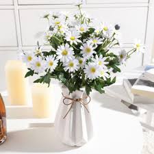 Artificial wild flowers in vase. Artificial Silk Daisy Flower 9 Flowers Per Bouquet Fake Wildflowers Faux Greenery Shrubs Plastic Plants Arrangements For Home Indoor Outside Garden Vase Decor Walmart Com Walmart Com