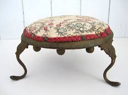 Antique Round Foot Stool Victorian Cast Iron Legs Upholstered Etsy Small Footstool Cast Iron Legs Footstool