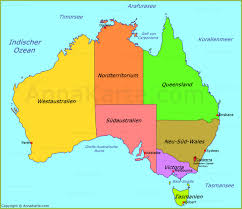 Die wolga fließt zum beispiel vom norden russlands nach süden und entleert sich im kaspischen meer. Australien Politische Landkarte Annakarte Com
