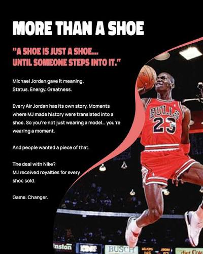 People think Air Jordan became big because of the shoes. But the real  reason? Branding. Culture. Storytelling. Connection. Nike didn't just  create a sneaker for Michael Jordan. They created meaning around a