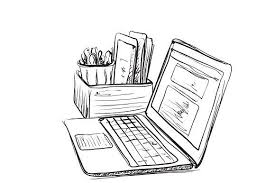 Computer And Documents Sketch Computer Drawing Computer Sketch Person Sketch