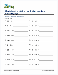 Addition, subtraction, fractions, and more. Grade 4 Addition Worksheet Adding 2 2 Digit Numbers No Regrouping K5 Learning