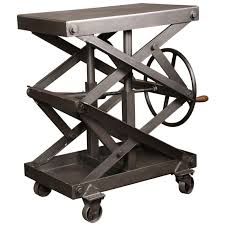 Vintage Industrial Adjustable Steel Factory Scissor Lift Rolling Table Cart Kitchen Furniture Storage Vintage Industrial Furniture Vintage Industrial